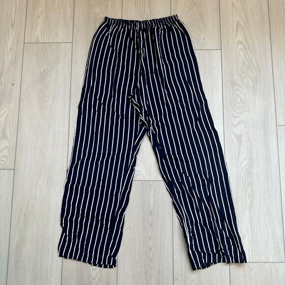 Brandy Melville Frankie navy blue white high waisted striped ankle pants small - Picture 2 of 3